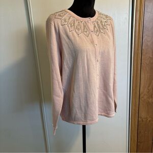 Bob Mackie  Women’s Large Wearable Art Knit Cardigan Sequin Beaded Sweater pink